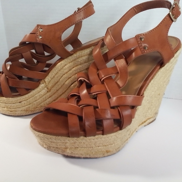 FERGALICIOS BY FERGIE Rope Wrapped Wedge Heel Sandals 5.5 Brown - Picture 1 of 10